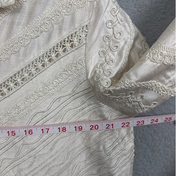 Vintage Silk Lattice Lace Jacket Off White Size L Cottagecore Grandmacore Boho - Picture 3 of 10